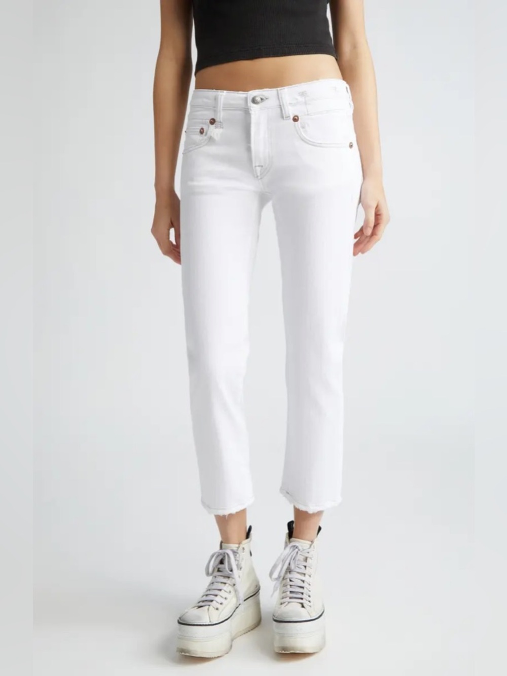 R13 Boy Straight Ankle Jeans Size 25 Bale White Iconic Low Rise Distressed S25